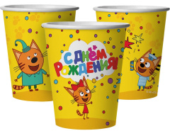 Стаканы (250 мл) Три Кота, С Днем Рождения! Желтый, 6 шт.